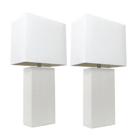 ALL THE RAGES Alltherages LC2000-WHT-2PK Elegant Designs Modern Leather Table Lamp with White Fabric Shade - White; Pack of 2 LC2000-WHT-2PK
